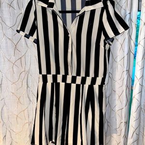 Black and White Striped Romper